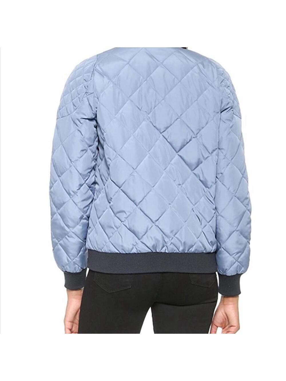 Rebecca Taylor Blue Quilted Bomber Jacket Womens Size 4 Zip Front Coat - Picture 2 of 6
